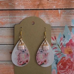 Hand Made - Faux Leather Earrings Coco Chanel Print